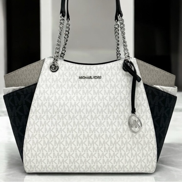 Michael Kors Large Jet Set Travel Chain Shoulder Bag Optic White Multi - Picture 1 of 11